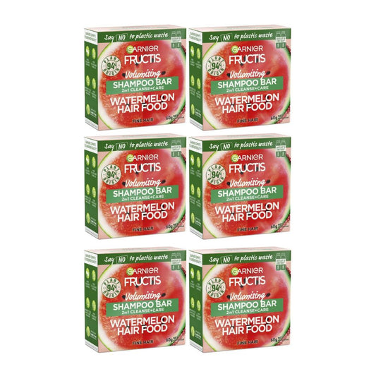 6x Garnier Watermelon Hair Food Volumising Cleanse and Care Shampoo Bar 60g