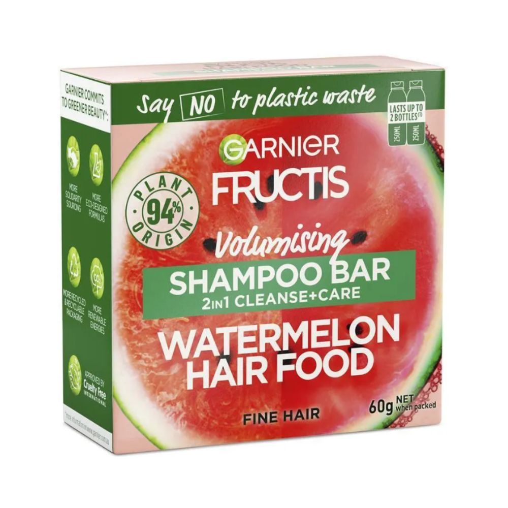 3x Garnier Watermelon Hair Food Volumising Cleanse and Care Shampoo Bar 60g