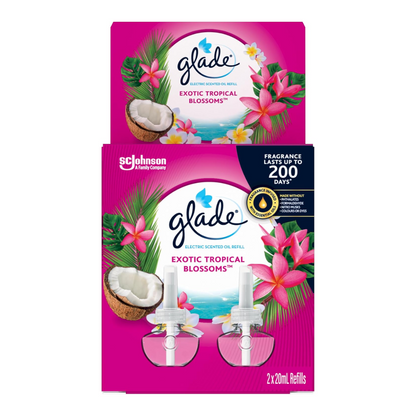 8x Glade Aromatherapy Electric Scented Oil Refill Exotic Tropical Blossoms 2 x 20ml