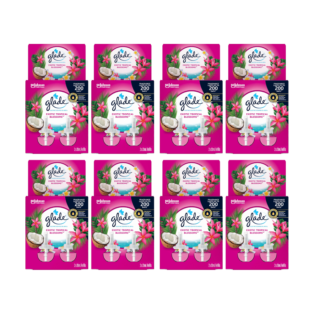 8x Glade Aromatherapy Electric Scented Oil Refill Exotic Tropical Blossoms 2 x 20ml