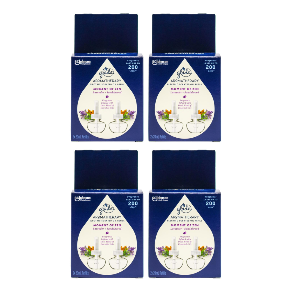 4x Glade Aromatherapy Electric Scented Oil Refill Lavender and Sandalwood 2 x 20ml