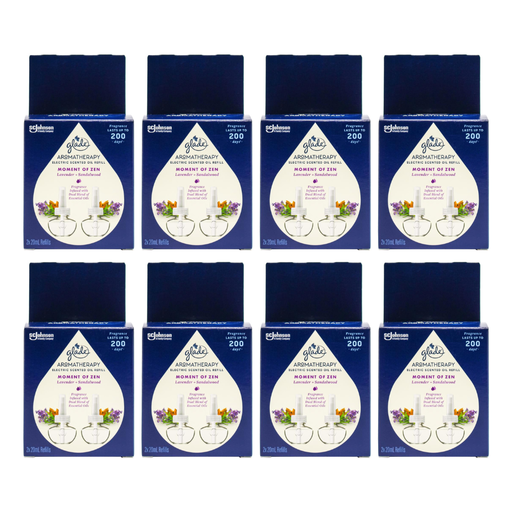 8x Glade Aromatherapy Electric Scented Oil Refill Lavender and Sandalwood 2 x 20ml