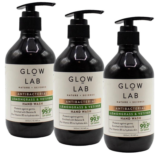 3x Glow Lab Antibacterial Hand Wash Lemongrass & Vetiver Soap 300ml