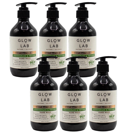 6x Glow Lab Antibacterial Hand Wash Lemongrass & Vetiver Soap 300ml