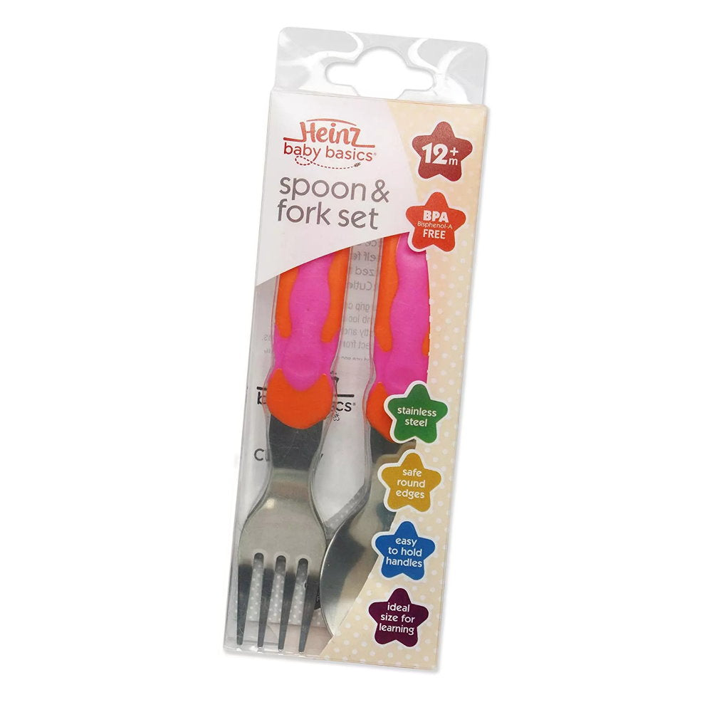 Heinz Baby Basics Spoon and Fork Set 12m+ Orange and Pink
