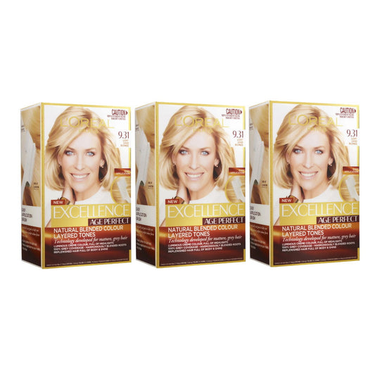 3x LOreal Excellence Age Perfect Permanent Hair Colour - 9.31 Light Sand Blonde