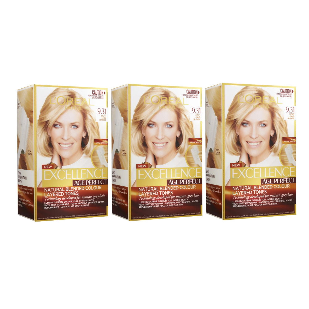 6x LOreal Excellence Age Perfect Permanent Hair Colour - 9.31 Light Sand Blonde