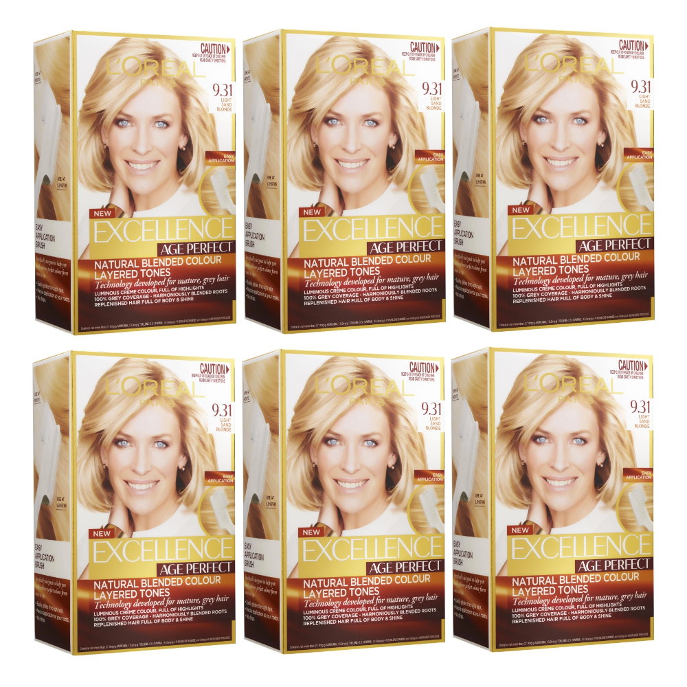 6x LOreal Excellence Age Perfect Permanent Hair Colour - 9.31 Light Sand Blonde