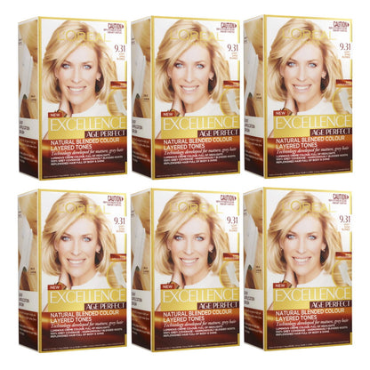 6x LOreal Excellence Age Perfect Permanent Hair Colour - 9.31 Light Sand Blonde