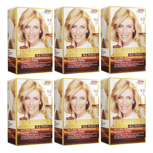 6x LOreal Excellence Age Perfect Permanent Hair Colour - 9.31 Light Sand Blonde