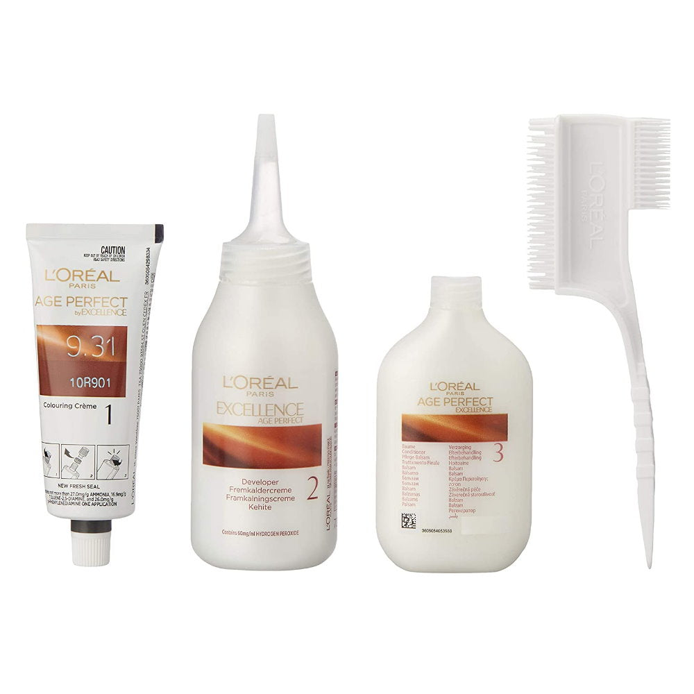 3x LOreal Excellence Age Perfect Permanent Hair Colour - 9.31 Light Sand Blonde