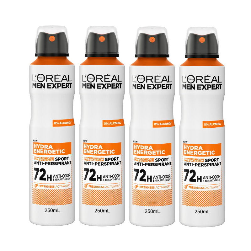 4x LOreal Men Expert Hydra Energetic Extreme Sport Anti Perspirant Deodorant 250ml