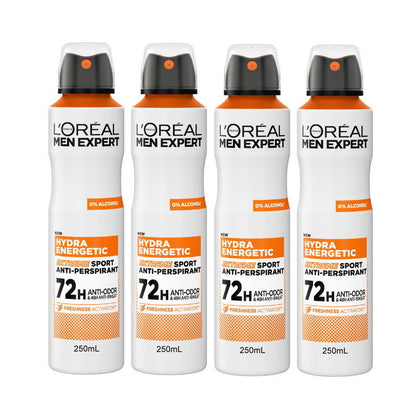 4x LOreal Men Expert Hydra Energetic Extreme Sport Anti Perspirant Deodorant 250ml