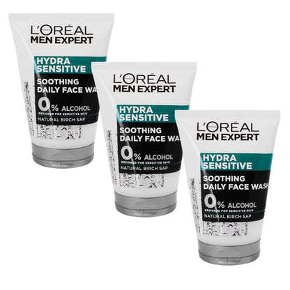 3x L'Oreal Paris Men Expert Hydra Sensitive Soothing Face Wash For Men 100ml