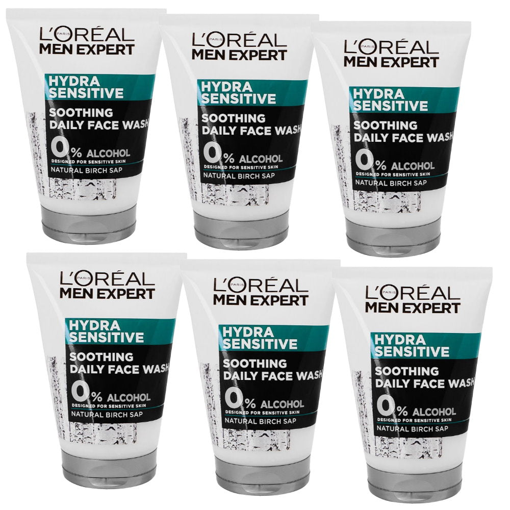 6x L'Oreal Paris Men Expert Hydra Sensitive Soothing Face Wash For Men 100ml