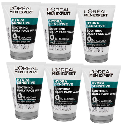 6x L'Oreal Paris Men Expert Hydra Sensitive Soothing Face Wash For Men 100ml