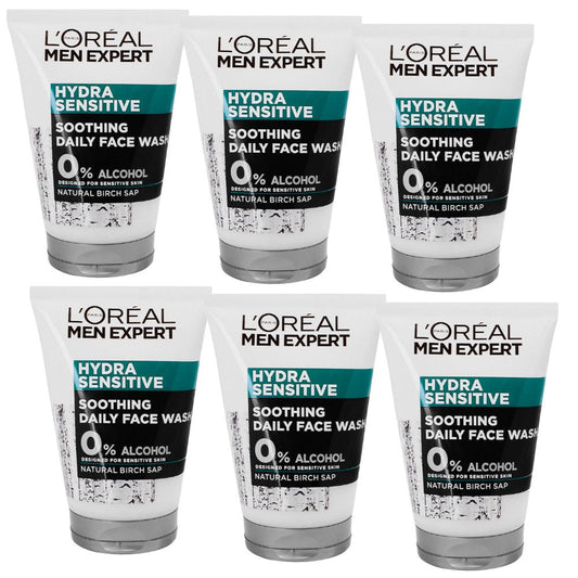 6x L'Oreal Paris Men Expert Hydra Sensitive Soothing Face Wash For Men 100ml