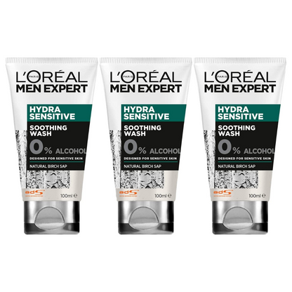 3x L'Oreal Paris Men Expert Hydra Sensitive Soothing Face Wash For Men 100ml