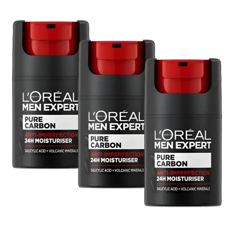 3x L'Oreal Paris Men Expert Pure Carbon Moisturiser 50ml