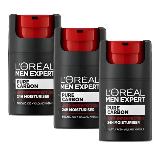 3x L'Oreal Paris Men Expert Pure Carbon Moisturiser 50ml