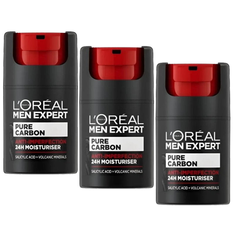 3x L'Oreal Paris Men Expert Pure Carbon Moisturiser 50ml