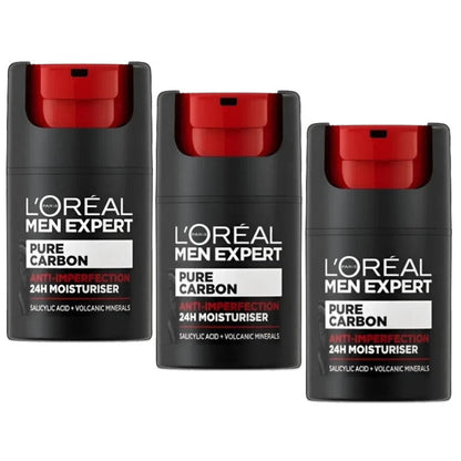 3x L'Oreal Paris Men Expert Pure Carbon Moisturiser 50ml