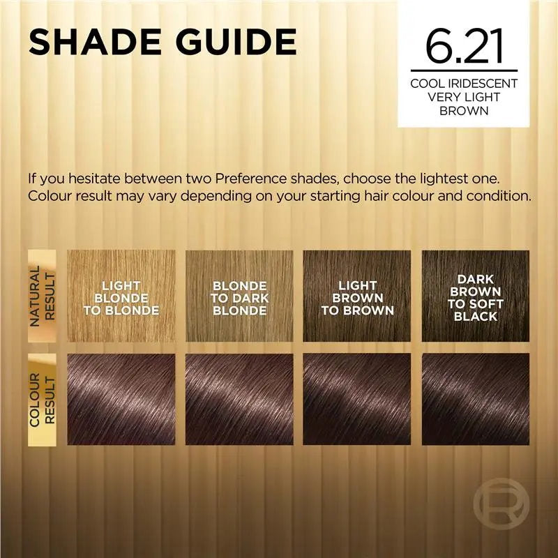 L'Oreal Paris Preference Permanent Hair Colour 6.21 Zurich Cool Iridescent Light Brown