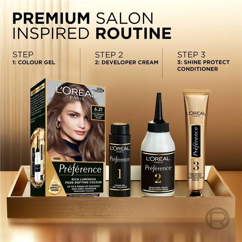L'Oreal Paris Preference Permanent Hair Colour 6.21 Zurich Cool Iridescent Light Brown