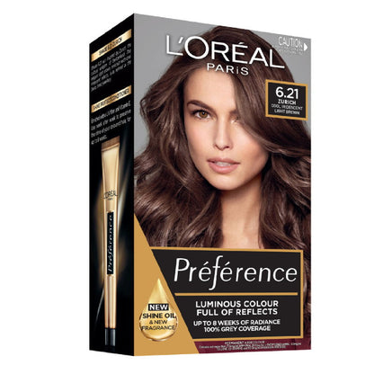3x L'Oreal Paris Preference Permanent Hair Colour 6.21 Zurich Cool Iridescent Light Brown