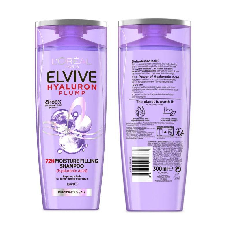 6pk L'Oreal Paris Hyaluron Plump Shampoo and Conditioner Set 300mL