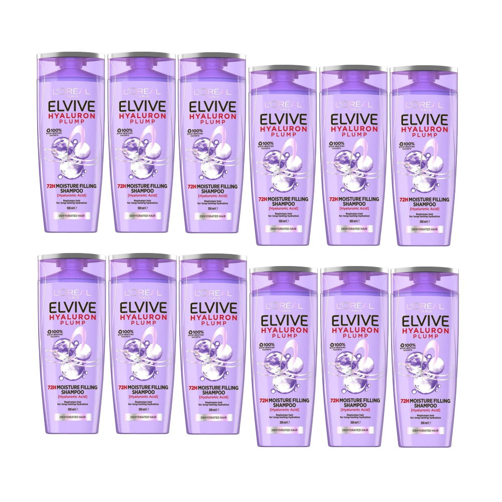 12x L'Oreal Paris Hyaluron Plump Shampoo Dehydrated Hair 300ml