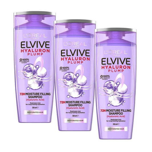 3x L'Oreal Paris Hyaluron Plump Shampoo Dehydrated Hair 300ml