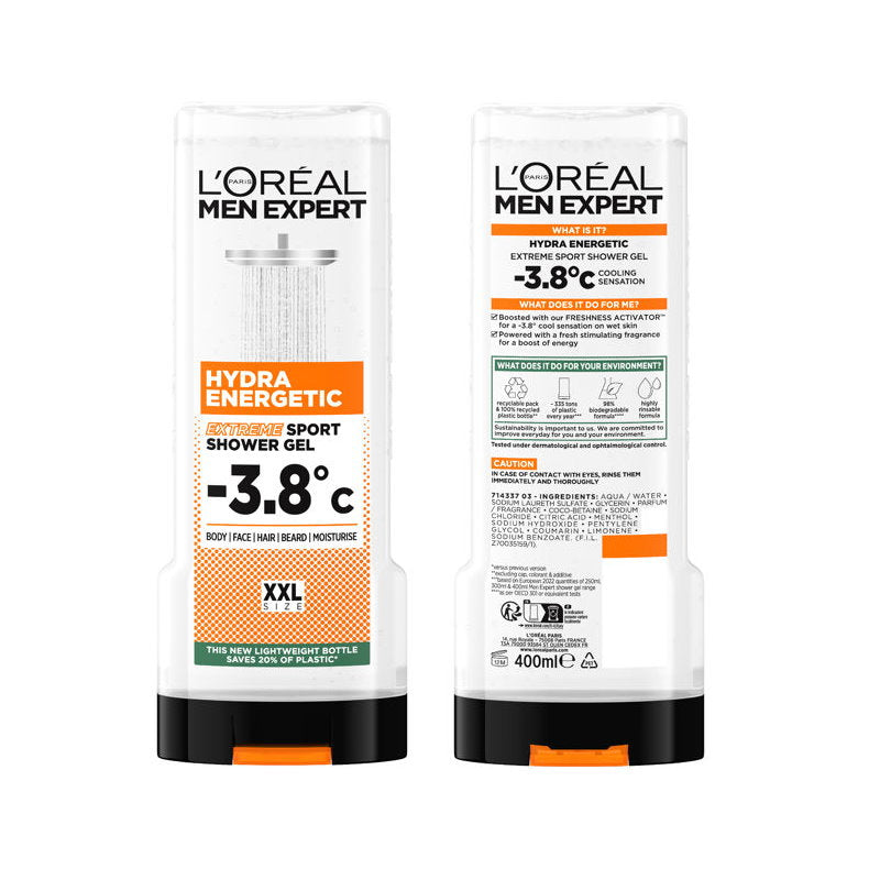 6x L'Oreal Men Expert Hydra Energetic Extreme Sport Shower Gel 400ml