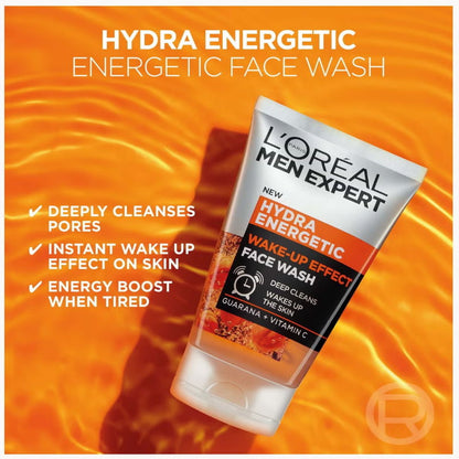 3x L'Oreal Men Expert Hydra Energetic Wake-Up Effect Face Wash 100ml