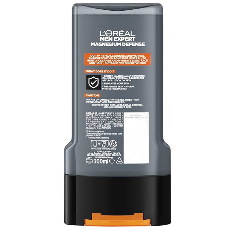 6x L’Oreal Men Expert Magnesium Defence Hypoallergenic Shower Gel 300ml