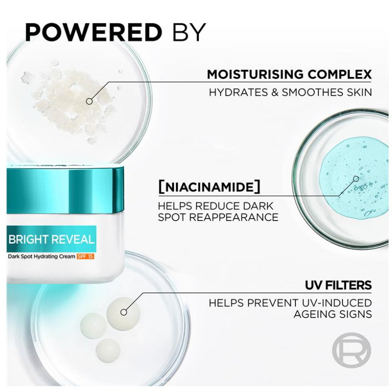 6x L'Oreal Paris Bright Reveal Dark Spot Hydrating Cream Moisturiser SPF15 50ml