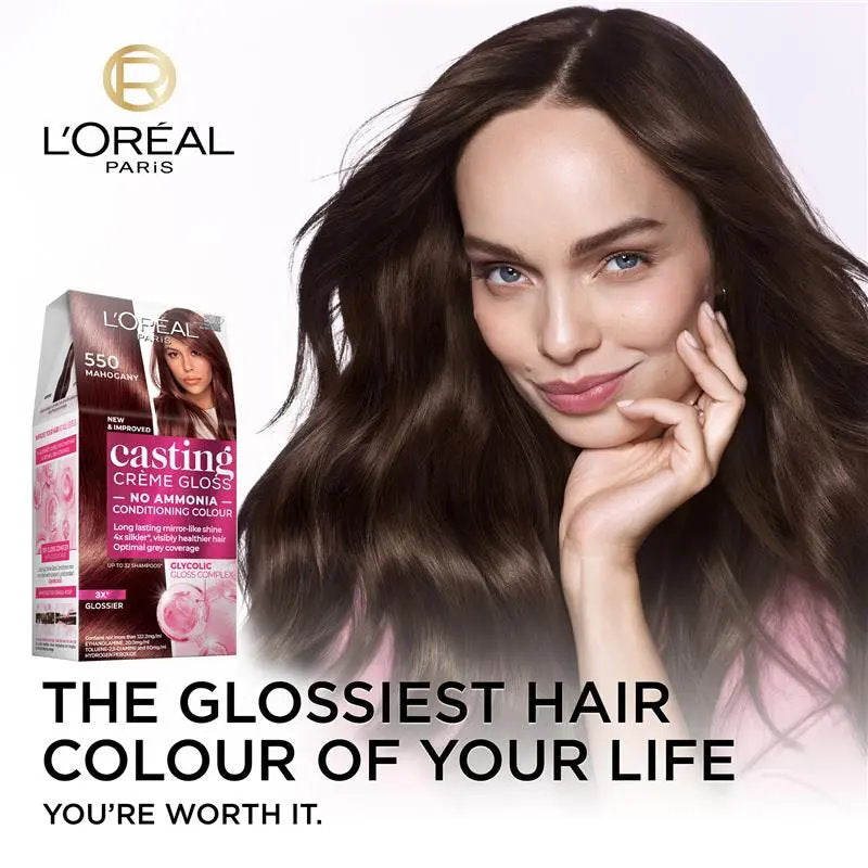 3x L'Oreal Paris Casting Creme Gloss Semi-Permanent Hair Colour 550 Mahogany