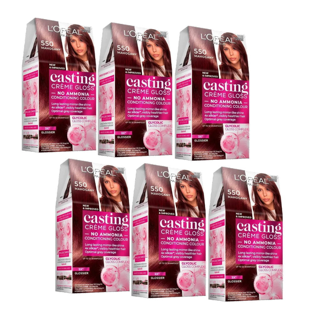 6x L'Oreal Paris Casting Creme Gloss Semi-Permanent Hair Colour 550 Mahogany