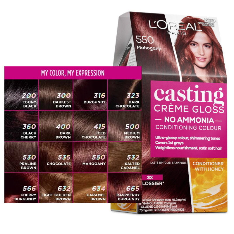 6x L'Oreal Paris Casting Creme Gloss Semi-Permanent Hair Colour 550 Mahogany