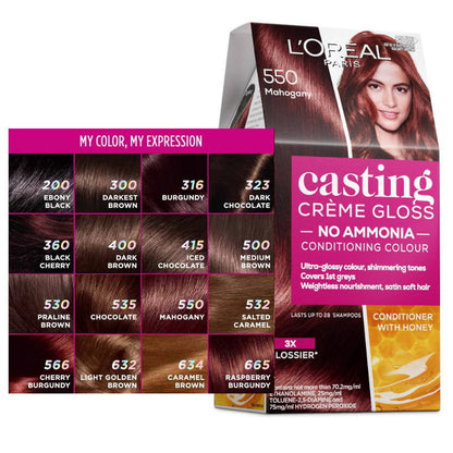 6x L'Oreal Paris Casting Creme Gloss Semi-Permanent Hair Colour 550 Mahogany