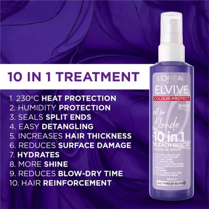 3x L'Oreal Paris Elvive Blonde 10 in 1 Leave In Spray 150ml