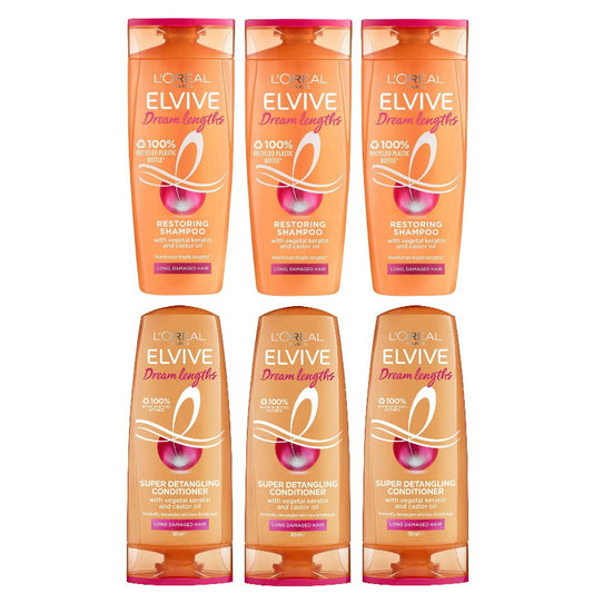 6pk L'Oreal Paris Elvive Dream Lengths Detangling Shampoo and Conditioner Set 300ml
