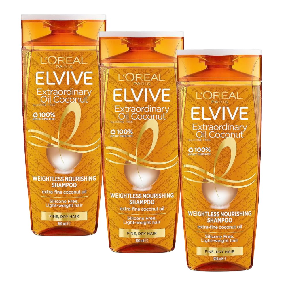 3x L'Oreal Paris Elvive Extraordinary Oil Coconut Shampoo 300ml