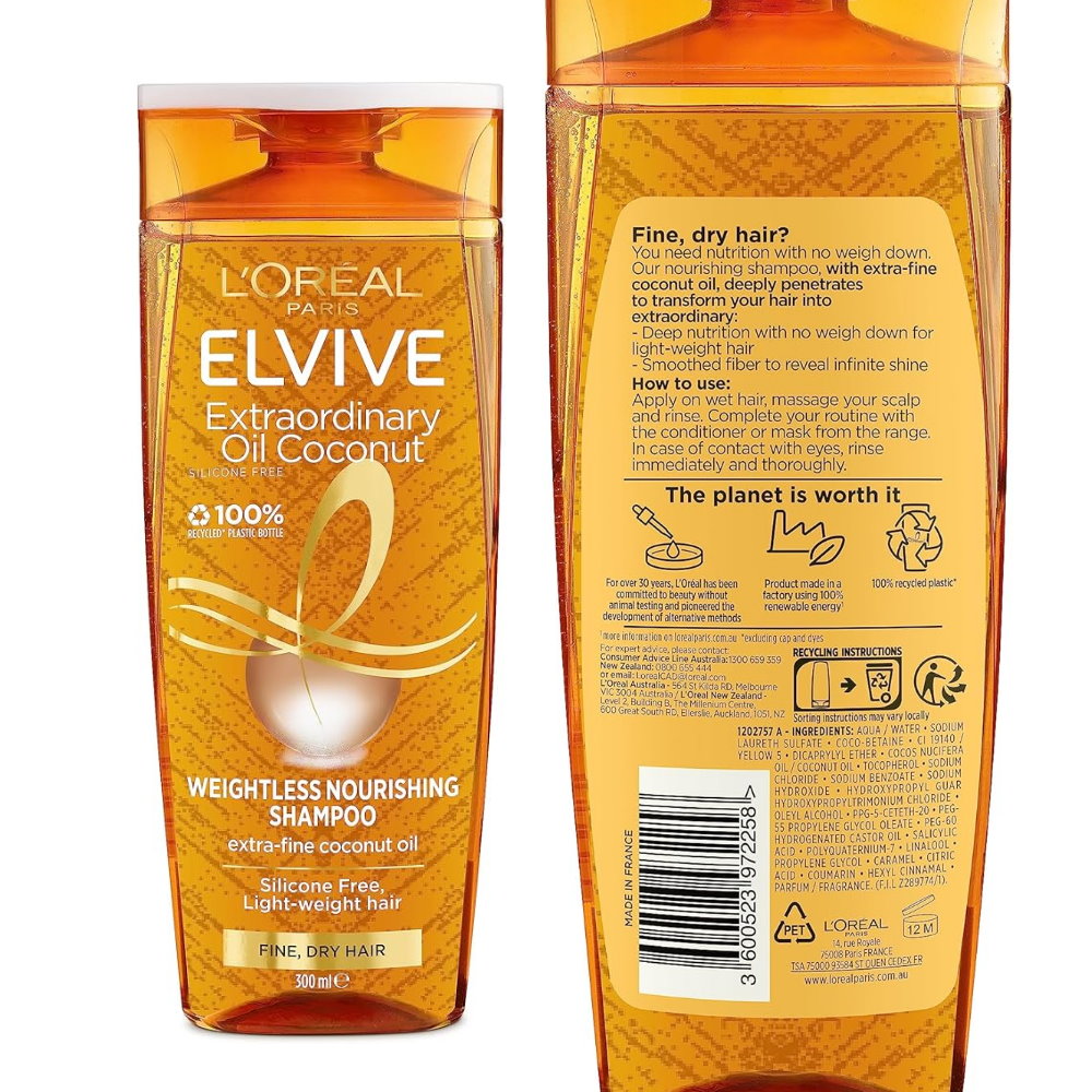 6x L'Oreal Paris Elvive Extraordinary Oil Coconut Shampoo 300ml
