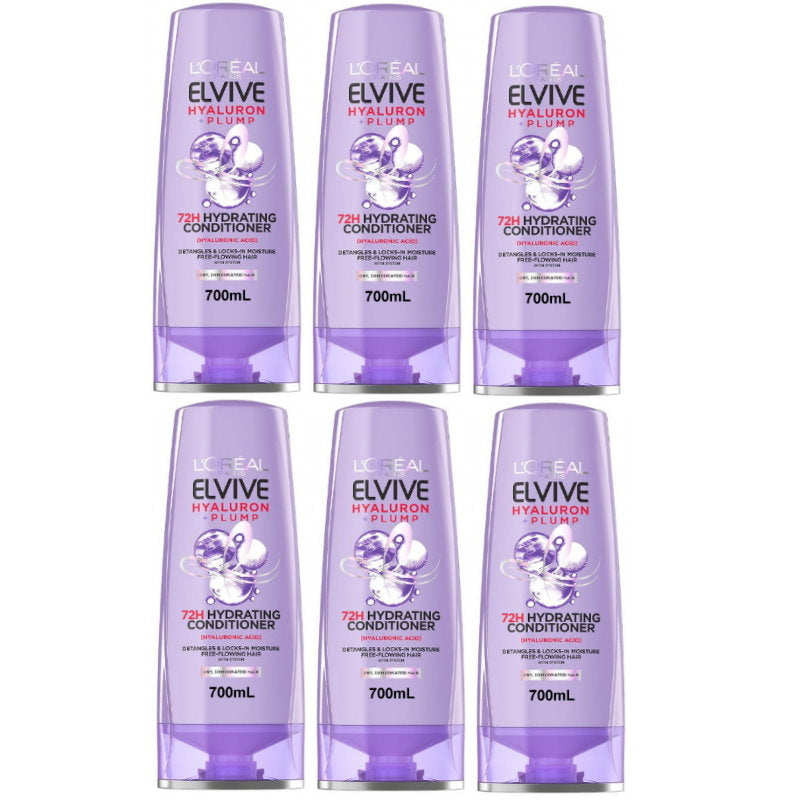 6x L'Oreal Paris Elvive Hyaluron Plump Hydrating Conditioner 700mL