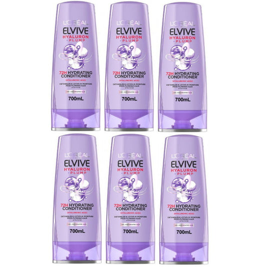 6x L'Oreal Paris Elvive Hyaluron Plump Hydrating Conditioner 700mL