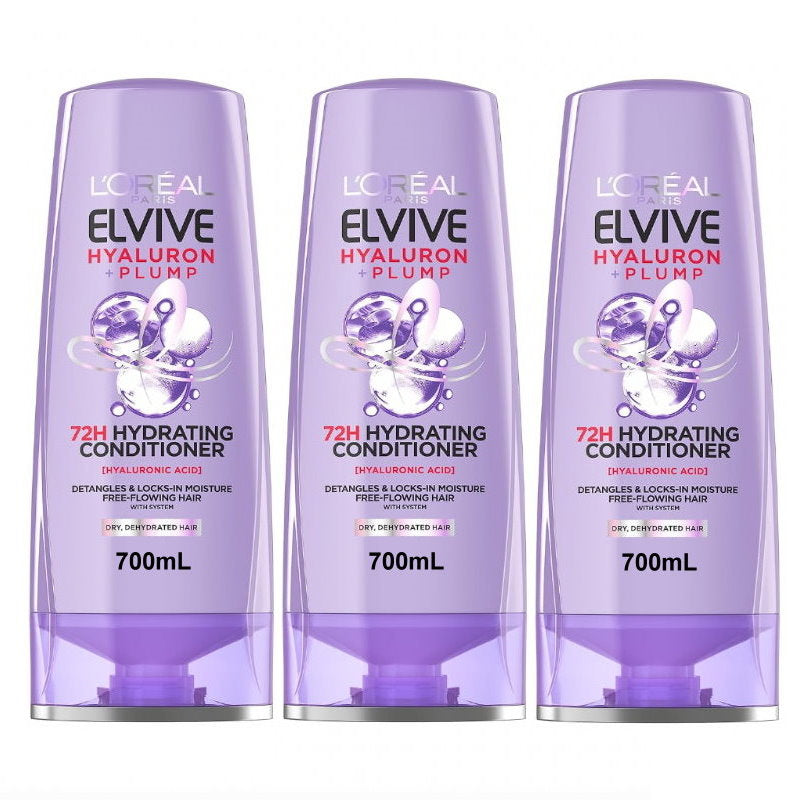 3x L'Oreal Paris Elvive Hyaluron Plump Hydrating Conditioner 700ml