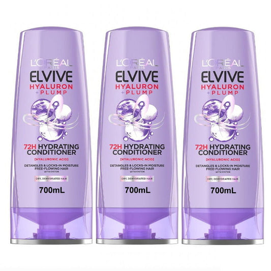 3x L'Oreal Paris Elvive Hyaluron Plump Hydrating Conditioner 700ml
