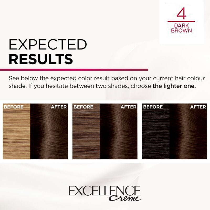 3pk L'Oreal Paris Excellence Creme Hair Colour 4 Dark Brown