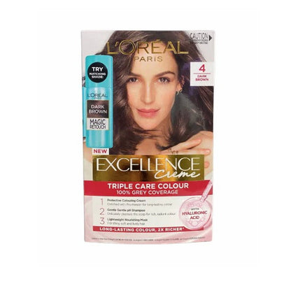 3pk L'Oreal Paris Excellence Creme Hair Colour 4 Dark Brown